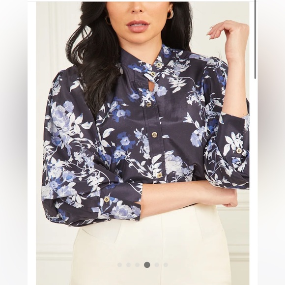 Marciano Floral 🌺 Pattern Silk Blouse with Balloon Sleeves - Size S - Picture 3 of 10